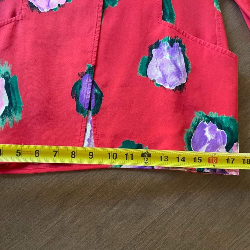 UNGARO PARELLELE PARIS Rose Red Tulip Floral Print Unstructured Blazer, Size 4 - Picture 8 of 11